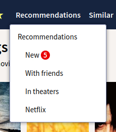 The recommendations drop down menu, showing a red notification next to new.