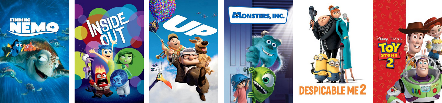 Similar movies of Toy Story, starting with Finding Nemo and Inside Out.