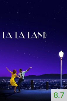 Poster van La La Land met een gemiddelde beoordeling van 8.7.