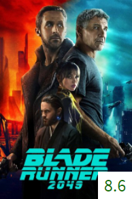 Poster for Blade Runner 2049 with an average rating of 8.6.