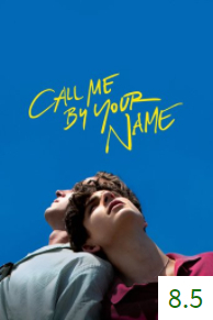 Poster for Call Me By Your Name with an average rating of 8.5.