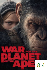 Poster for War for the Planet of the Apes with an average rating of 8.4.
