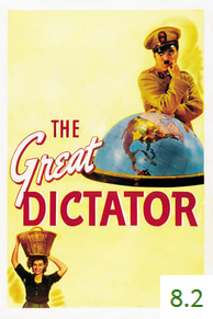 Poster for The Great Dictator with an average rating of 8.2.