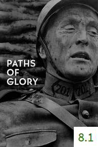 Poster for Paths of Glory with an average rating of 8.1.