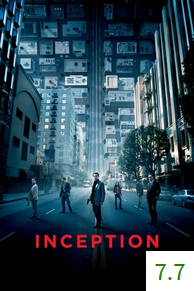 Poster van Inception met een gemiddelde beoordeling van 7.7.