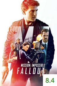 Poster for Mission: Impossible - Fallout with an average rating of 8.5.