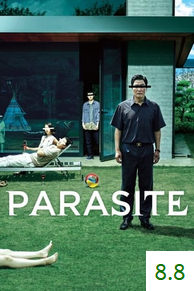 Poster for Parasite with an average rating of 8.8.