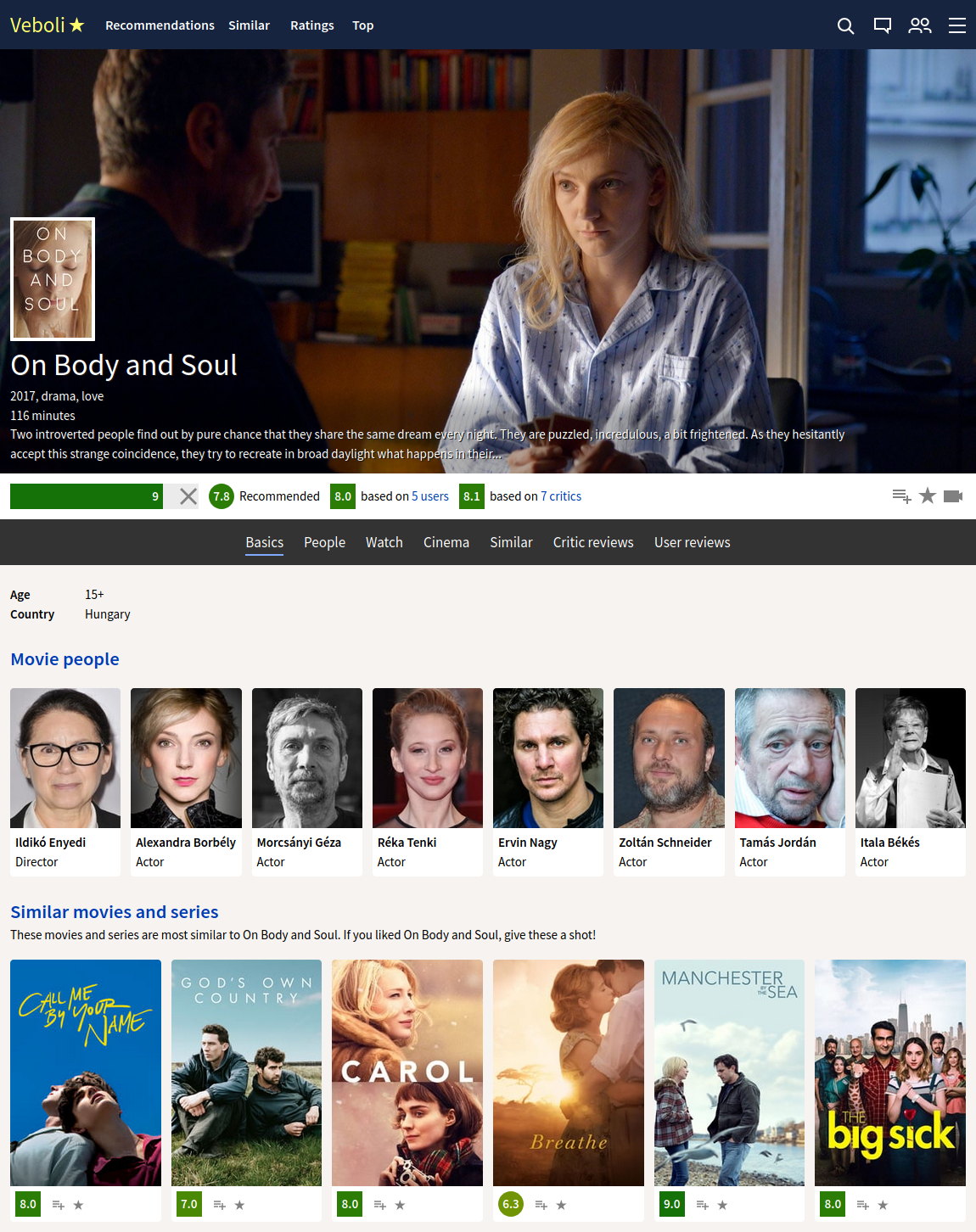 Image of the movie page for On Body and Soul.